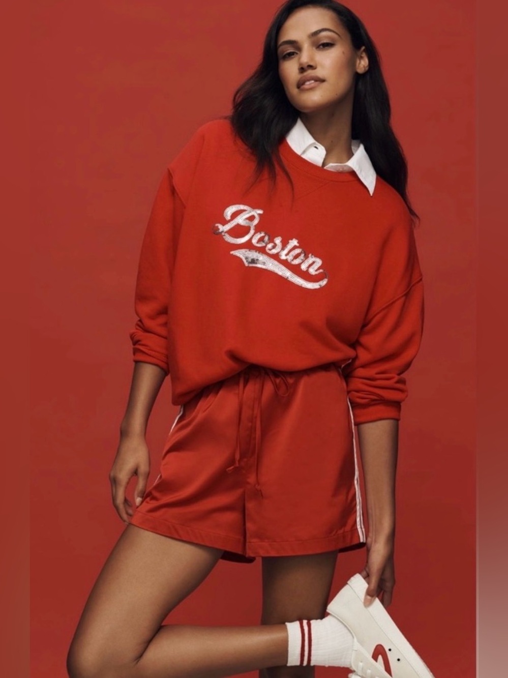 NWT Beach Riot x Anthropologie Boston Red Sweatshirt - Silver Sequins
